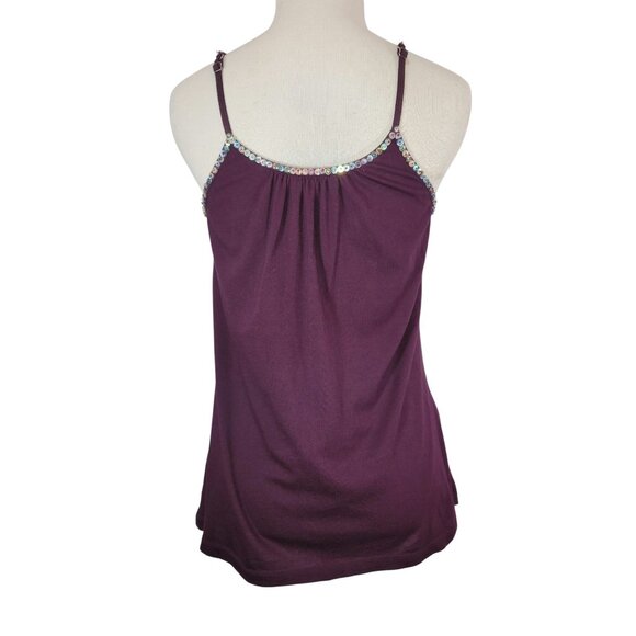 VTG Sequin-Trimmed Purple Express Camisole Top Size S Small Adjustable Straps - Picture 3 of 10